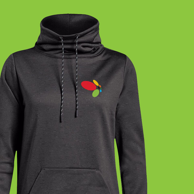 Black funnel neck women's jacket with corporate logo