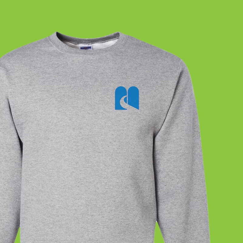 Sport grey sweatshirt printed with blue corporate logo