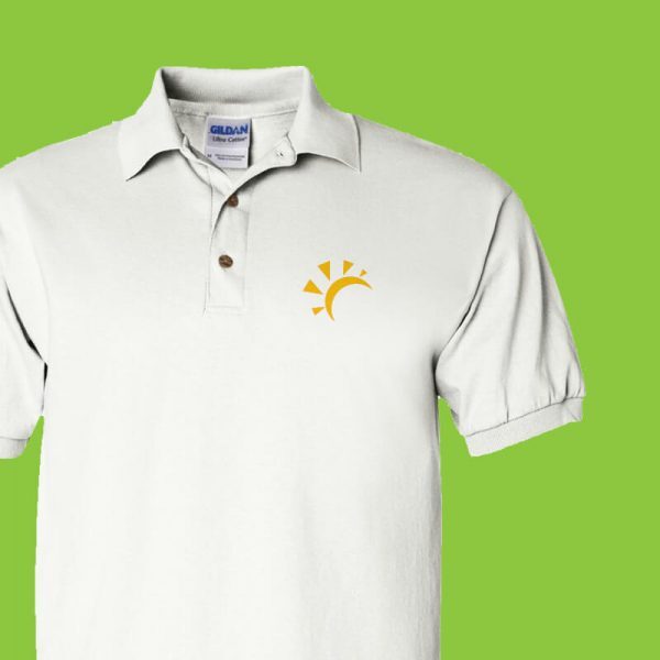 White polo printed with corporate logo