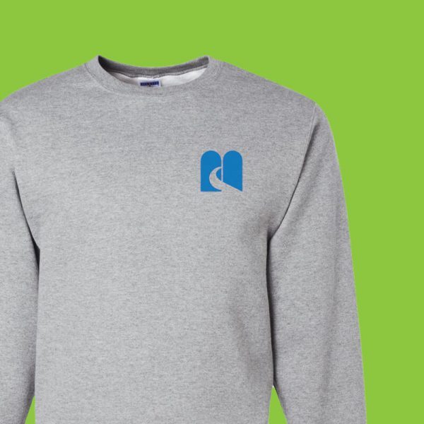 Sport grey sweatshirt printed with blue corporate logo