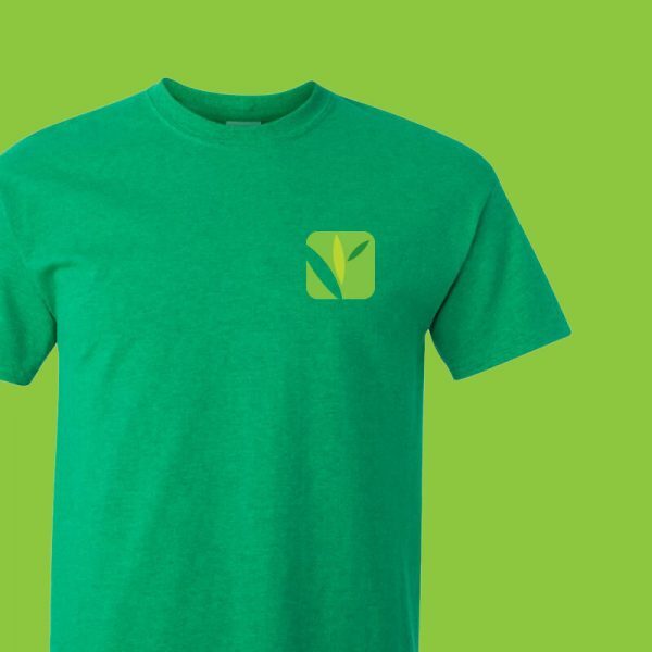Kelly green t-shirt printed with a green logo